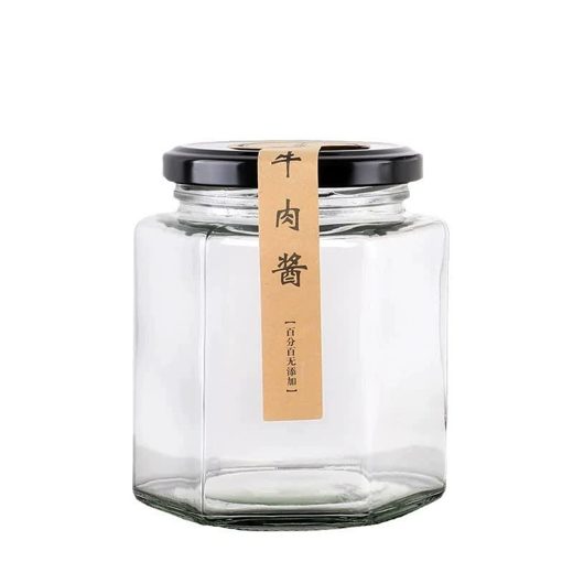 六棱玻璃罐密封食品級小(帶蓋,蜂蜜辣椒果醬罐)